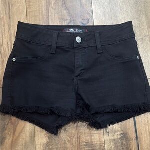 Fran Denim Frayed Black Jean Shorts